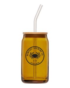 Shop For Can Glass With Bamboo Lid and Glass Straw 9602