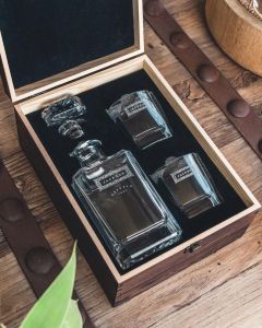 Shop for Engraved Spirits Decanter and Two Glasses in Wooden Box Gift Set