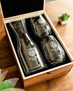 Shop for Engraved Wine Decanter and Two Glasses in Wooden Box Gift Set