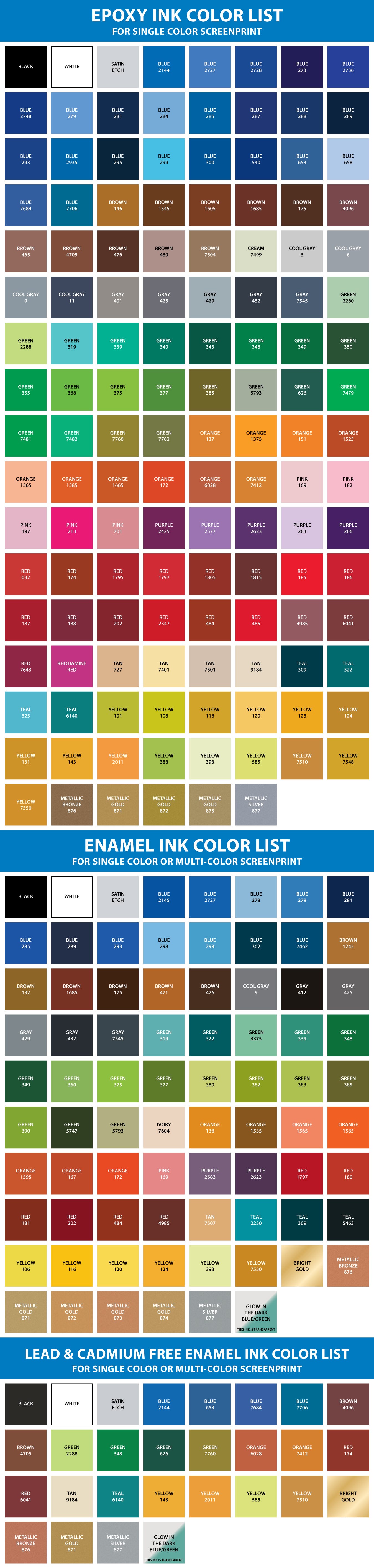 Glass Epoxy Ink Color List