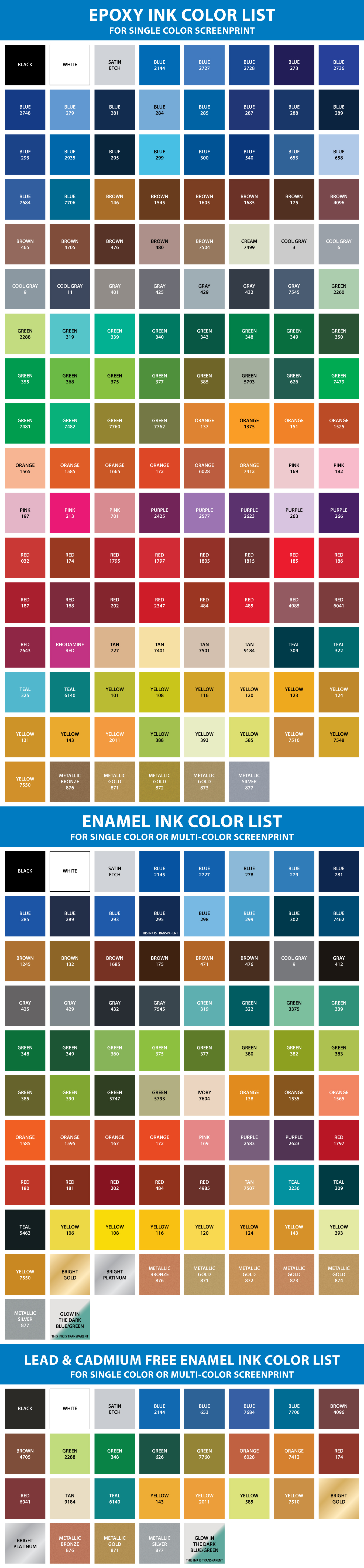 Glass Epoxy Ink Color List
