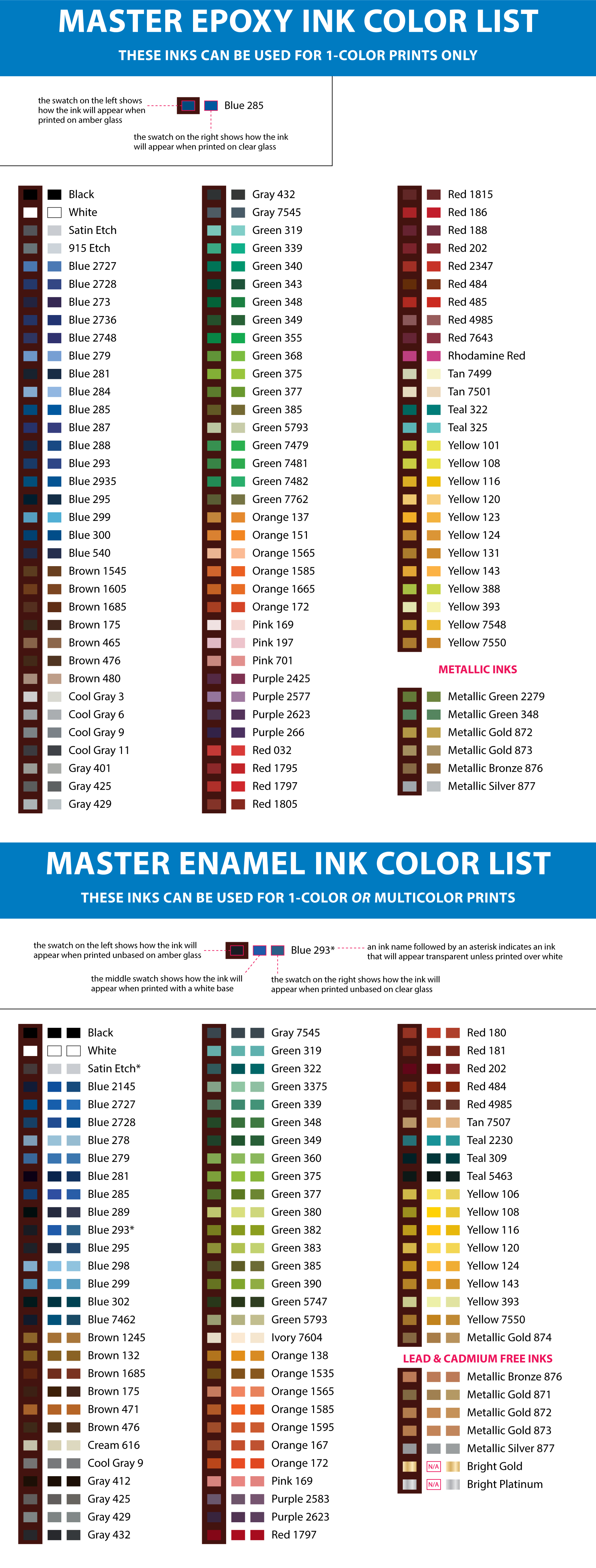 Glass Epoxy Ink Color List