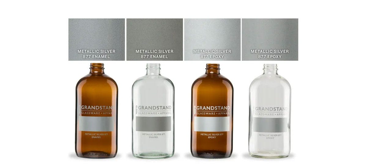 metallic silver inks glassware