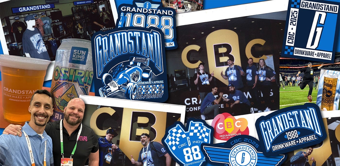 college of images featuring custom branded merchandise and swag for tradeshows and events. Craft Brewers Conference and Indy 500 themed art.