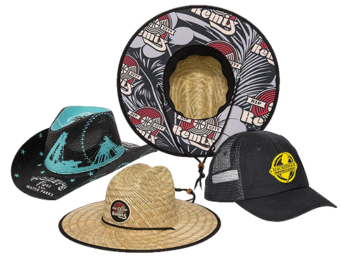 Custom printed cowboy hat, ball cap, and garden hat.